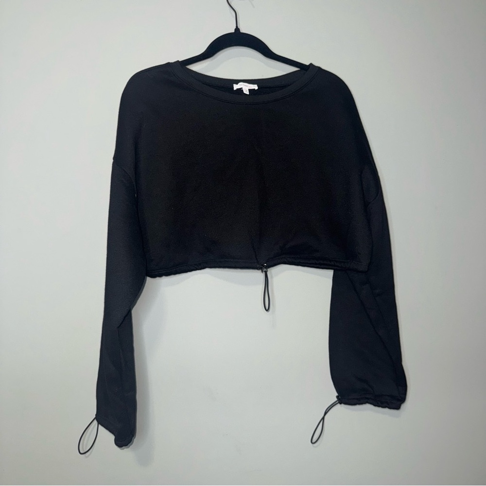 Better Be Womens Black Cropped Bungee Drawstring Sweatshirt Size L Long Sleeve
